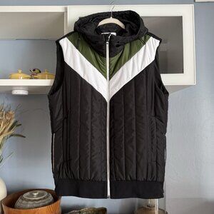 MSGM Puffer Vest Jacket Hooded Black Green White Size 50 Large